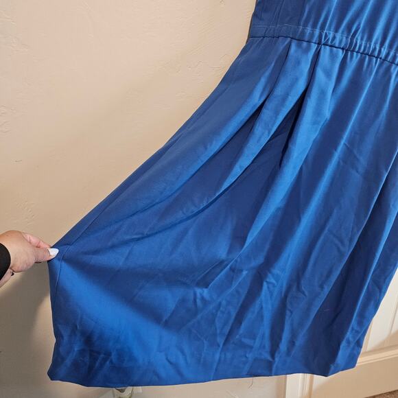 Vintage Handmade Shirt Dress Womens 1X Blue Lagenlook 80s Pleated Midi Retro - Picture 7 of 10